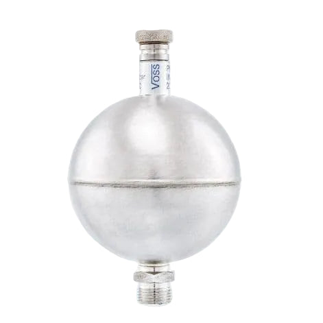 Stainless steel component with Voss branding on a white background