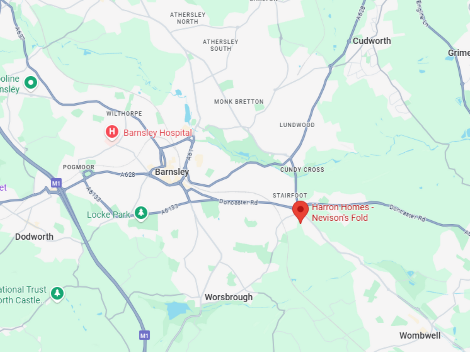 Map of Barnsley with Nevison's Fold marked.